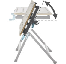 Nastavitelný pracovní stůl se symbolem šipky označujícím nastavení sklonu
