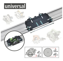 Univerzální vodicí lišta pro ruční okružní pily s hloubkou řezu od 40 milimetrů do 70 milimetrů a průměrem pilového kotouče od 130 milimetrů do 200 milimetrů