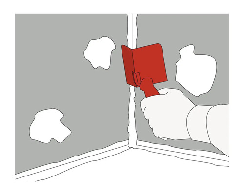 Použití hladítka spár v rohu pro vyhlazení tmelu