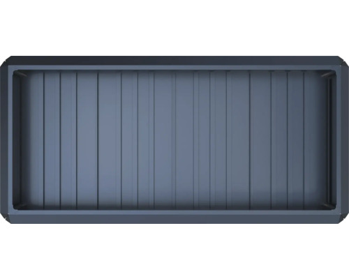 Obdélníkový kovový vyvýšený záhon při pohledu shora s profilovanou podlahovou deskou.