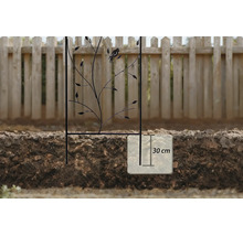 Mříž na popínavé rostliny s motivem ptáka, znázorňující hloubku zapuštění 30 centimetrů do země.