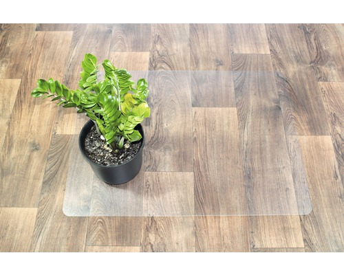 Podložka pod květináč pod pokojovou rostlinou na dřevěné podlaze.