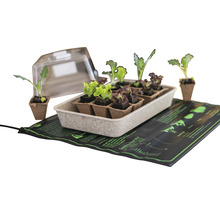 Sada pro pěstování s topnou podložkou, květináči a průhledným víkem pro pěstování rostlin.