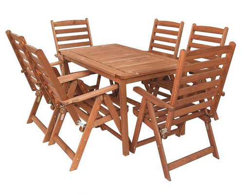 Sada zahradního stolu z masivního dřeva se šesti židlemi