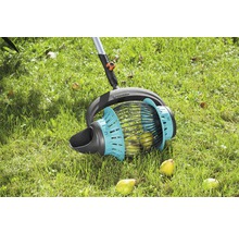 Sběrač ovoce Gardena při použití na trávníku se zralým ovocem.