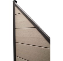 Detailní pohled na prvek plotu s vodorovnými lamelami a rámem