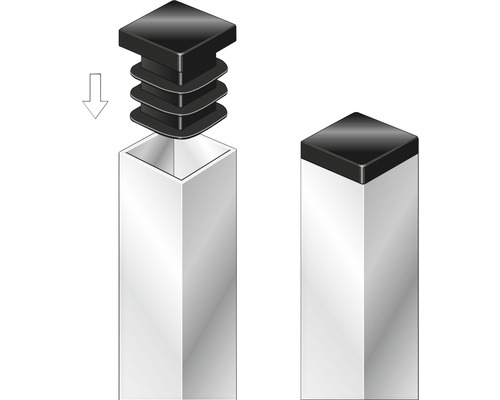 Ilustrace montáže čtvercové trubkové zátky