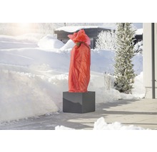 Rostlina v květináči se zimní ochranou v zasněženém prostředí