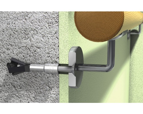 Ilustrace upevnění zábradlí s hmoždinkou ve zdi