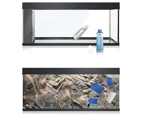 Akvárium s dekorací pro upevnění plakátu