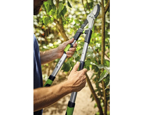 Osoba stříhá větev převodovými nůžkami