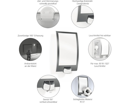 Venkovní nástěnné svítidlo Steinel IP44 E27 60 W antracit se senzorem pohybu