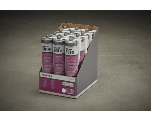 Balení sanitárního silikonu Akkit 601 s dvanácti 310 ml kartušemi