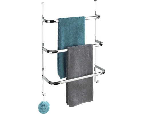 Držák na ručníky k montáži na dveře se třemi tyčemi a dvěma ručníky