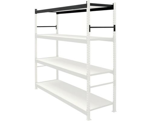 Regál s černým závěsným systémem