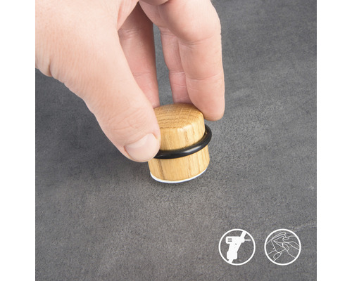 Dřevěná zarážka dveří s gumovým kroužkem a lepicí plochou