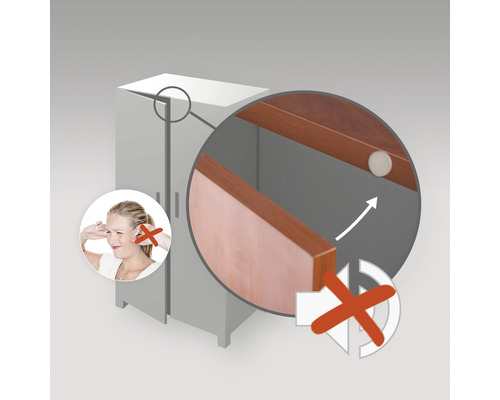 Ilustrace skříně s tlumičem dveří pro snížení hluku