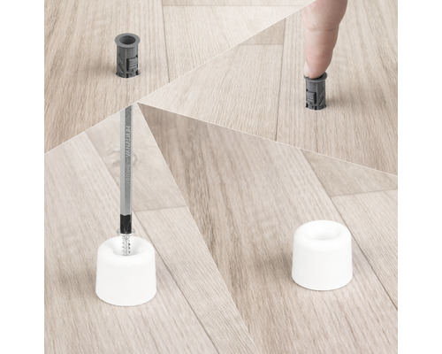 Montáž dveřního dorazu na dřevěnou podlahu pomocí šroubů a hmoždinek