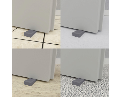 Koláž dveřních klínů na různých typech podlahových krytin pro demonstraci