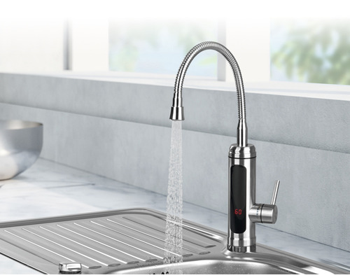 Kuchyňská baterie s digitálním ukazatelem teploty a flexibilním husím krkem