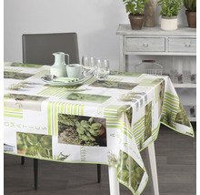 Stůl s voskovým ubrusem s motivem bylin