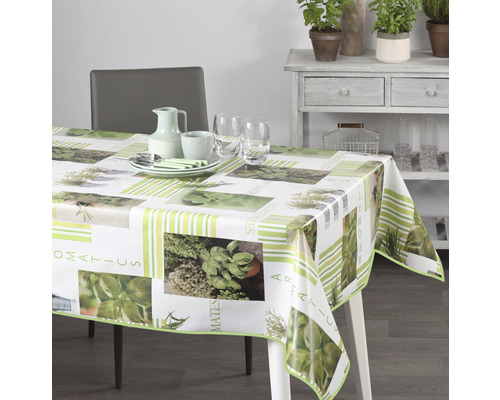 Stůl s voskovým ubrusem s motivem bylin