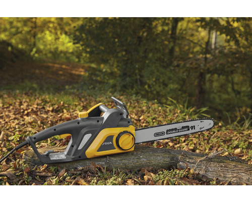 Elektrická řetězová pila pro prořezávání stromů na zahradě