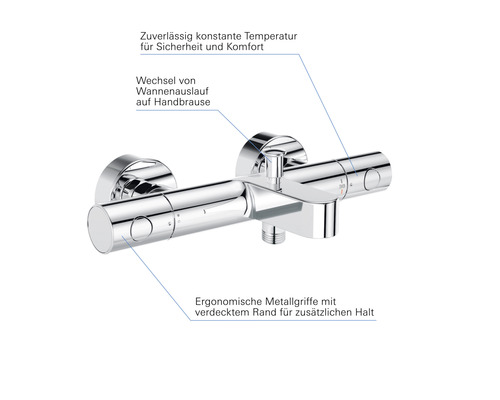 Termostatická baterie na stěnu s ergonomickými kovovými madly pro vanu a sprchu