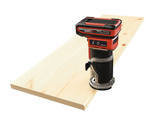 Akumulátorová horní frézka Einhell na dřevěné desce