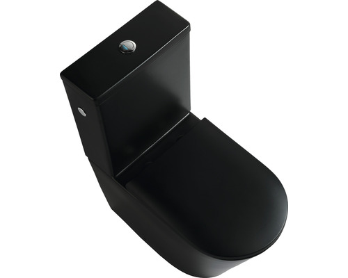 Černá stojící toaleta s nádržkou