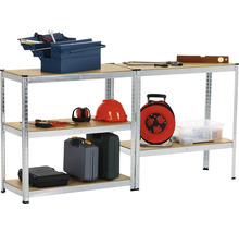 Pracovní stůl s nářadím, bedna na nářadí, kabelový buben a bezpečnostní vybavení