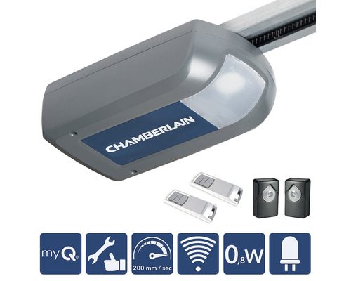 Pohon garážových vrat Chamberlain se dvěma ručními vysílači a světelnou závorou