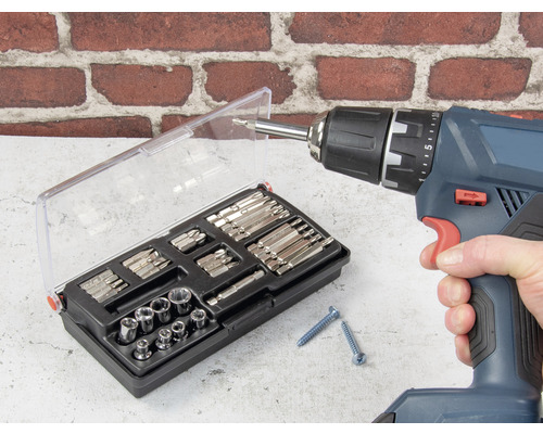 Akumulátorový šroubovák se sadou bitů a šrouby