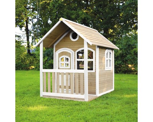 Dřevěný hrací domek s verandou na zahradu