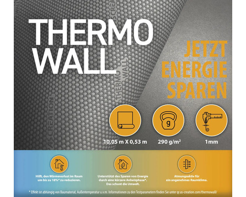 Thermo Wall pro tepelnou izolaci o rozměrech 10,05 metru krát 0,53 metru, hmotnosti 290 gramů na metr čtvereční a tloušťce 1 milimetr.