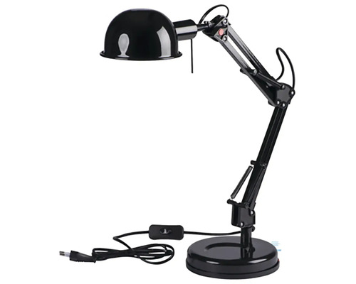 Černá stolní lampa s nastavitelným ramenem