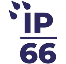 Symbol stupně krytí IP66: Ochrana proti silnému proudu vody a prachu.