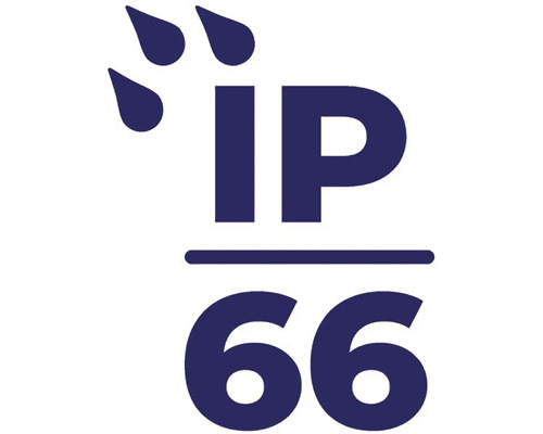 Symbol stupně krytí IP66: Ochrana proti silnému proudu vody a prachu.