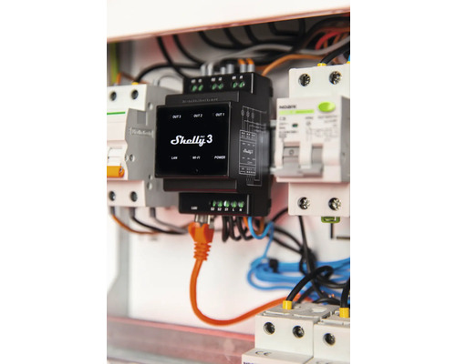 Měřič energie Shelly 3 v rozvodné skříni se síťovým připojením