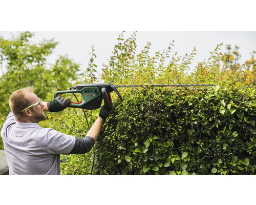 Muž stříhá živý plot pomocí nůžek na živý plot