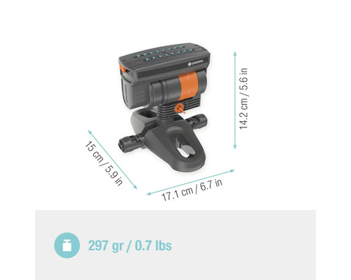 Zavlažovač Gardena pro různé povrchy s rozměry