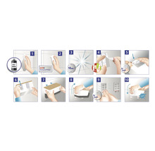 Podrobný návod k montáži police pomocí lepicích proužků na obkládanou stěnu