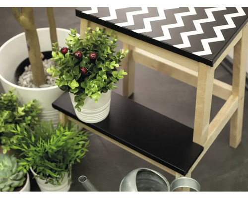 Dekorativní scéna s stupátkem, rostlinami a konví