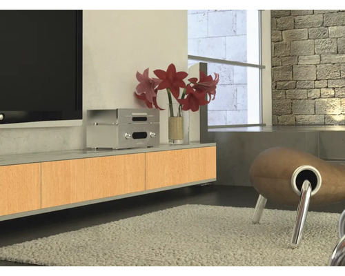 Obývací pokoj s televizním nábytkem, elektronickými zařízeními a dekorací