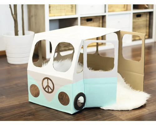 Hrací dům z kartonu v designu hippie dodávky