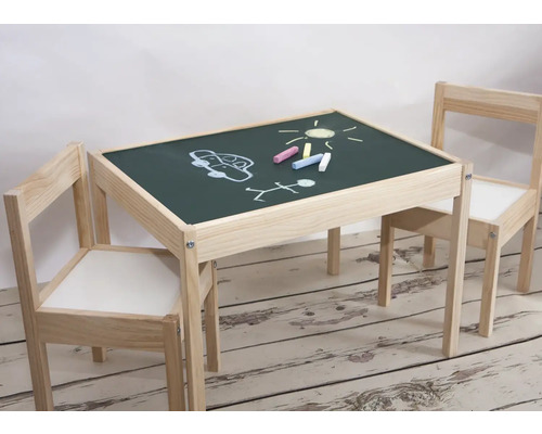Dětská sedací souprava s tabulovou deskou a kresbami křídou