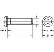 Technický nákres šroubu s válcovou hlavou a vnitřním šestihranem