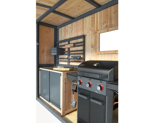 Grilovací kuchyně s plynovým grilem, pracovní plochou a úložným prostorem