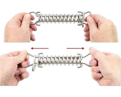 Ilustrace kovové tažné pružiny, kterou roztahují dvě ruce