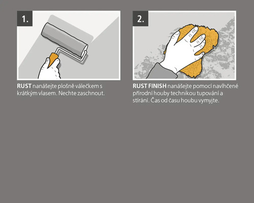 Ilustrace aplikace s efektem rzi s válečkem a houbou